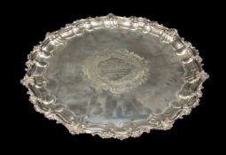 EDWARD VII SILVER SALVER, Walker & Hall, Sheffield 1909, elaborate shell and scroll rococo border on