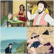 FOUR CALON TV acetate cels - for the animated adaption of 'Under Milk Wood', 1982, depicting Butcher