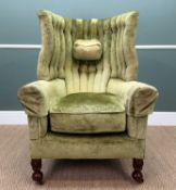 GEORGIAN STYLE PORTER'S WING BACK ARMCHAIR, sectional curved apdded back with green upholstered