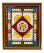 SMALL EDWARDIAN STAINED GLASS WINDOW PANEL, probably a quarter light from an Edwardian house, 33.5 x