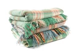 THREE WOOL PLAID BLANKETS, assorted colourways and patterns, each approx. 200 x 180cms plus or minus