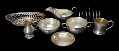ASSORTED ANTIQUE SILVER, including George V basket, Birmingham 1922, pierced oval form with
