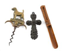 VERNACULAR COLLECTABLES, including 18TH C. TREEN APPLE CORER in chip carved fruitwood with cage