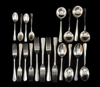 RAT TAIL PATTERN SILVER FLATWARE SERVICE FOR TWELVE, maker WW, Sheffield 1988, comprising dessert