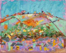 ELOISE GOVIER oil on canvas - abstract landscape with houses to the fore, signed and dated '07, 61 x