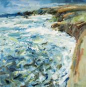 ‡ GARETH PARRY oil on canvas - entitled verso, 'The Sea from the Cliff Top', signed, 60 x 60cms