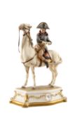 CAPODIMONTE PORCELAIN EQUESTRIAN FIGURE, Napoleon on Marengo, gilt decorated plinth base with 'M'