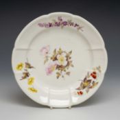 SWANSEA PORCELAIN CRUCIFORM PLATE, decorated with flowers and wild strawberries, probably by David