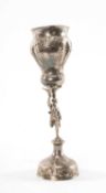 BERTHOLD MULLER SILVER FIGURAL VASE, Chester import marks, tapering lobed circular bowl with figural