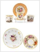 THREE EARLY 19TH C. PORCELAIN COFFEE CANS: English coffee can printed and coloured with a view of