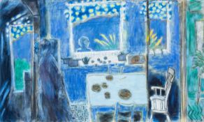 ERNEST ZOBOLE oil on canvas - kitchen interior with breakfast table and figures', signed and dated