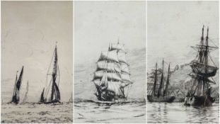 ARTHUR J. F. BOND & HAROLD WYLLIE three drypoint etchings - sailing barges and tall ships at
