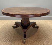 GOOD WILLIAM IV ROSEWOOD & CROSSBANDED BREAKFAST TABLE, tilt action top with reel moulded frieze, on
