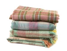 FOUR WOOL PLAID BLANKETS, various colourways and patterns, each approx. 200 x 175cms plus or