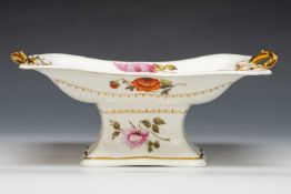 SWANSEA PORCELAIN PEDESTAL & TWIG-HANDLED CENTRE DISH of canted rectangular form, gilded handles