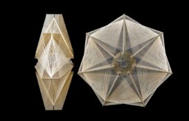 PAIR OF MID-CENTURY HEPTAGONAL LUCITE AND NYLON STRUNG CEILING LIGHTS, style of Julie Lansom Sputnik