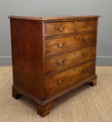 EARLY 19TH C. MAHOGANY FIVE DRAWER CHEST, moulded top, gilt brass handles, bracket feet, 91 (h) x 95