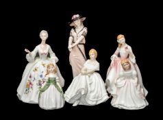 FIVE ROYAL DOULTON BONE CHINA FIGURINES, Diane HN2468, Tender Moment HN3303, Penny HN2338, Heather