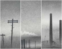 MARC GRIMSHAW (b. 1957), pencil - three foggy northern landscapes, one signed with monogram, all