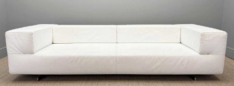 CONTEMPORARY PIER LUIGI FRIGHETTO ITALIAN WHITE LEATHER SOFA, three/four seater, raised on chromed
