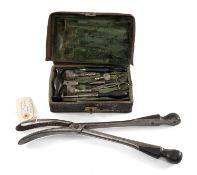 ANTIQUE SURGICAL EQUIPMENT, comprising leather-cased trephine set, c. 1760 and a cranioclast with