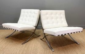 PAIR OF 'BARCELONA' CHAIRS inspired by Mies Van de Rohe, white simulated/imitation leather