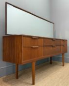 MID-CENTURY TEAK AUSTINSUITE DRESSING TABLE WITH MIRROR, 120 (h) x 169 (w) x 41cms (d), drawer