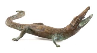 BRONZE CROCODILE FOUNTAIN HEAD, the creature standing four square with thrashing tail and open jaws,