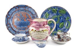 19TH CENTURY POTTERY, including Sunderland lustre cider jug, printed with the 'Landlord's