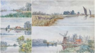W. E. MAYES five watercolours - water landscapes, variously titled, signed and dated, all aprox.