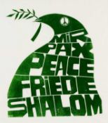 ‡ PAUL PETER PIECH (American-Welsh 1920-1996) woodcut print - slogan for peace depicting a dove with