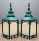 PAIR CARDIFF MARKET PAINTED COPPER LANTERNS, hexagonal section, probably manufactured by D.W.