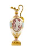 FINE MINTON PÂTE-SUR-PÂTE EWER BY LAWRENCE BIRKS, circa 1880, classical style with oval panel
