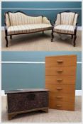 ASSORTED OCCASIONAL FURNITURE, including Edwardian carved canapé and matching armchair,