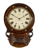 LATE 19TH C. MOTHER OF PEARL INLAID DROP DIAL WALL CLOCK, Roman enamelled dial signed 'Owen,