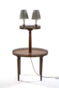 SMALL GEORGIAN STYLE MAHOGANY TWO-TIER LAMP STAND, telescopic double lamp section above oval