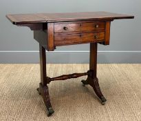 MID 18TH C. MAHOGANY DROP-FLAP DESK/WORK TABLE, crossbanded and strung table top, upper drawer