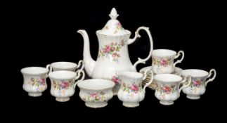 ROYAL ALBERT BONE CHINA COFFEE SET, Moss Rose pattern, for six place settings Provenance: private