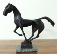 BRIAN BURGESS (b. 1935) BRONZED FINISH PLASTER SCULPTURE OF A HORSE, unsigned, on a grey marble