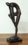 AUSTIN PRODING PLASTER SCULPTURE OF A NUDE DANCER, bronze finish, signed and dated 1980, on an