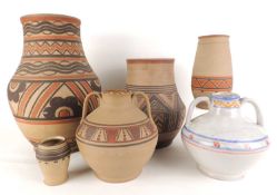 CARTER, STABLER & ADAMS UNGLAZED LARGE BALUSTER VASE, with terracotta and brown slip decoration,