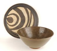 LARGE DATED TEMMOKU BROWN GLAZED STONEWARE BOWL, c. 1956, signed with monogram, 38.5cms (diam.);