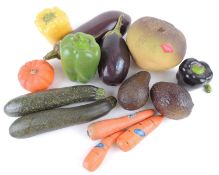 PENKRIDGE POTTERY REALISTIC VEGETABLES, comprising swede, carrots, peppers, avocado, courgettes,