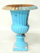 PAINTED CAST IRON CAMPAGNA PEDESTAL URN, with egg and dart collar and square base, 70 (h) x 54cms (