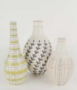 THREE POOLE POTTERY CONTEMPORARY VASES, comprising YFC (189), 20cms (h); PJL (696), 20cms (h); and