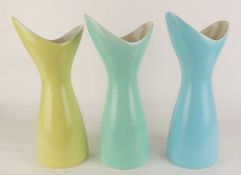 POOLE FREEFORM POTTERY VASES (721), finished in sky-blue, ice-green, and yellow, 36cms (h)