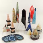 SMALL COLLECTION HARDSTONE OBELISKS & OTHER FORMS including pyramids, in lapis lazuli, blue lace