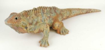 TONY BENHAM (CONTEMPORARY) LARGE STONE IGUANA, finished in turquoise and brown speckled glaze,