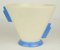 POOLE PLANE WARE ART DECO CONICAL VASE (181P), finished in magnolia white with sky blue trim,