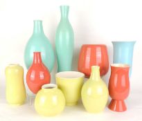 COLLECTION OF TEN VARIOUS POOLE VASES, finished in pastel shades, tallest 36cms (h), smallest 11.